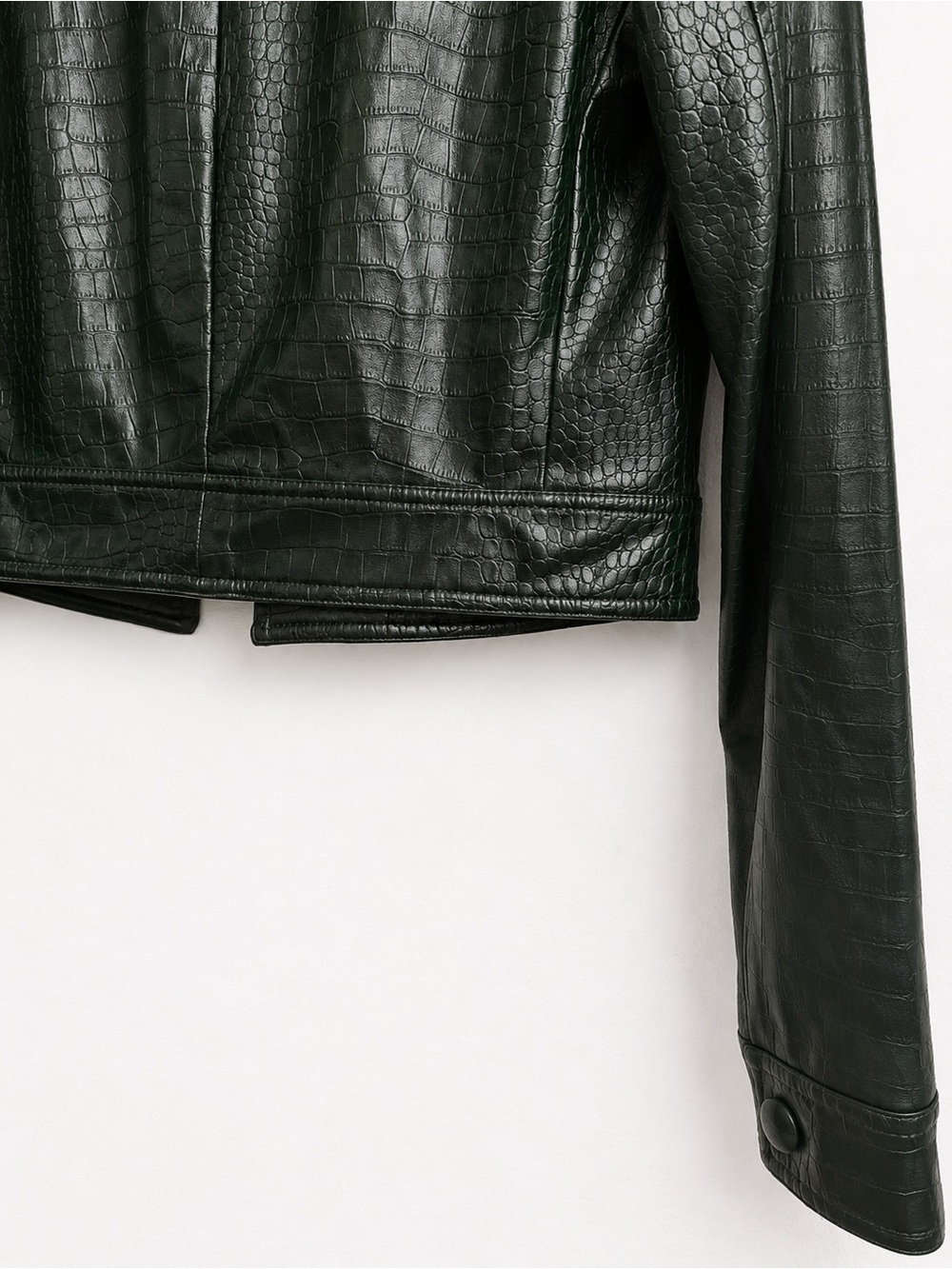 House of Harlow 1960 Dark Green Croc-Embossed Faux Leather Jacket - Picture 15 of 16